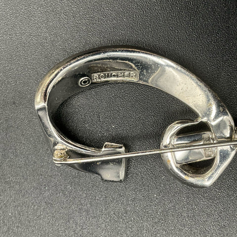 Vintage Boucher Silver Tone Rhinestone Ribbon Swirl Brooch Pin Signed