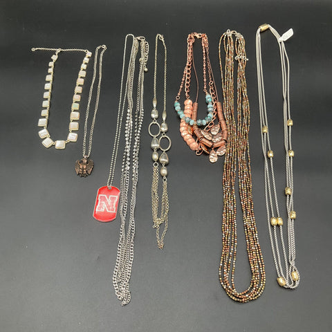 Fashion Jewelry Lot of 7 Necklaces Rhinestone Mother of Pearl Nebraska Eagle