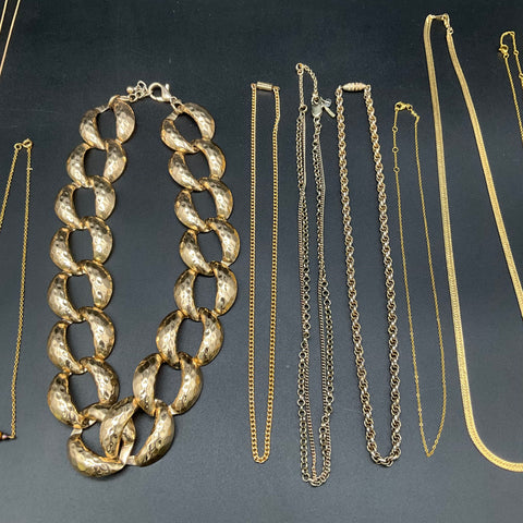 Vintage to Modern Costume Jewelry Necklace Lot 15pc Gold Silver Tone Faux Pearl
