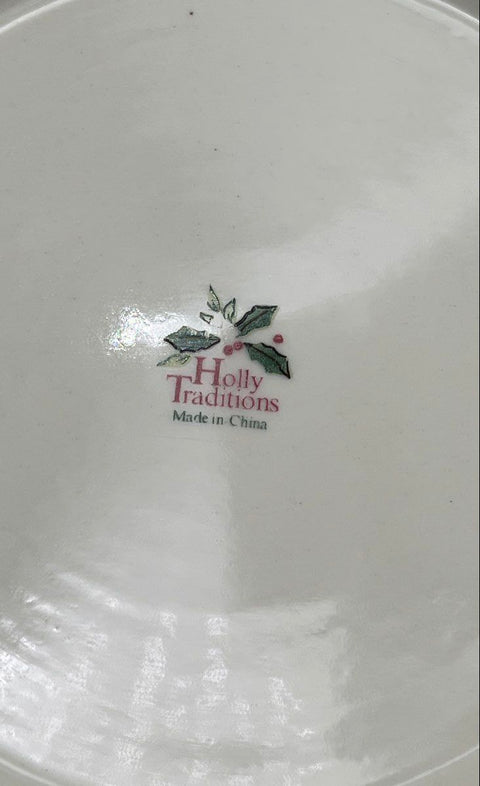 Holly Traditions Holiday Dinner Plate Set 4 Piece Stoneware Made in China 11 in