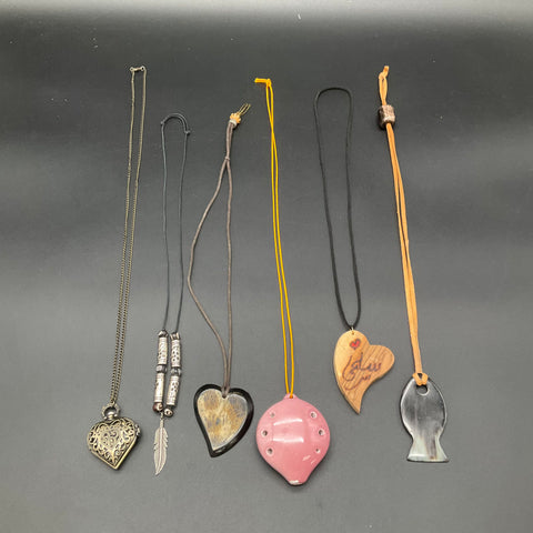 Boho Artisan Jewelry Lot 6 Necklaces Heart Locket Watch Ocarina Fish Horn