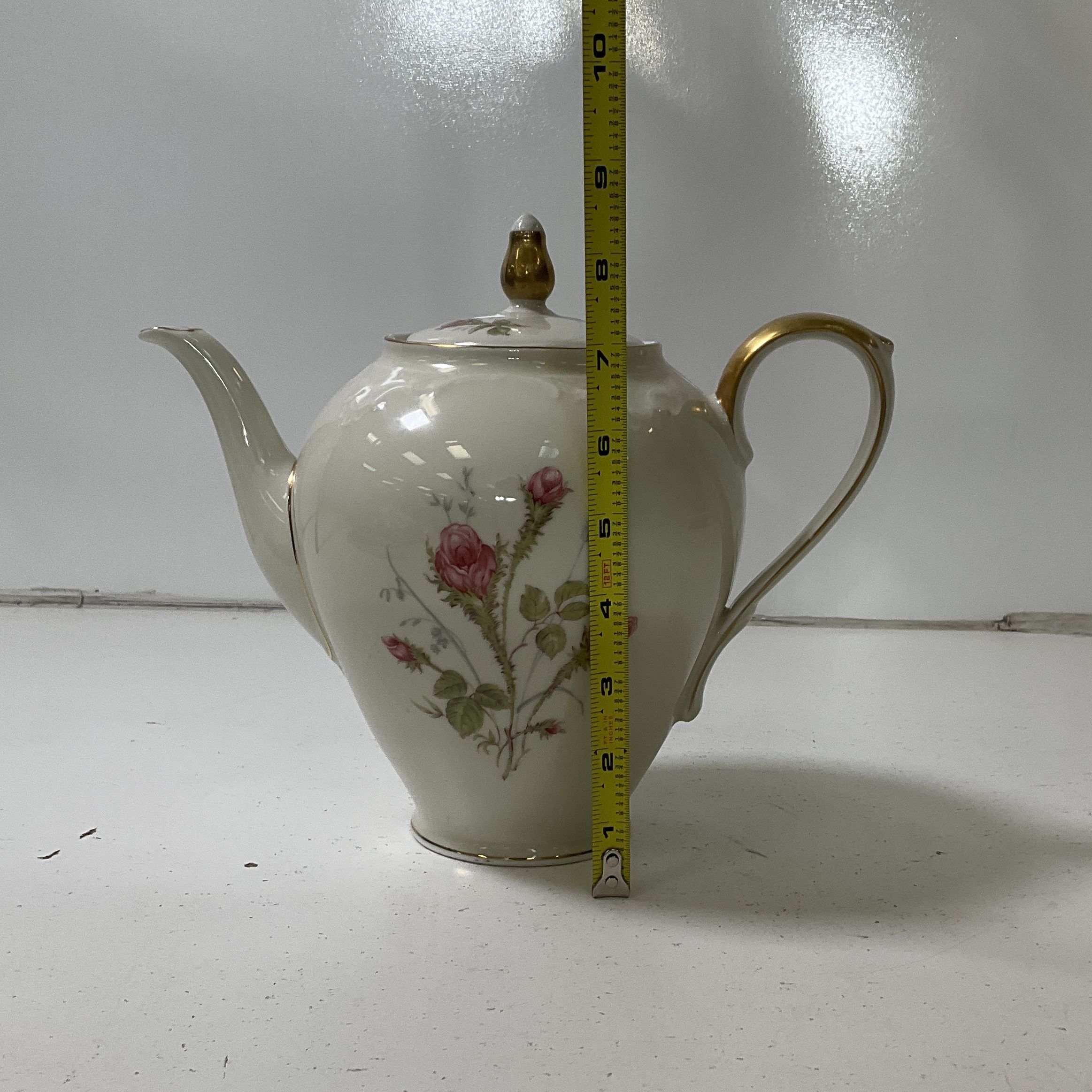 Vintage Winterling Bavaria Pink Rose Teapot & Serving Tray Set Gold Gilt Germany