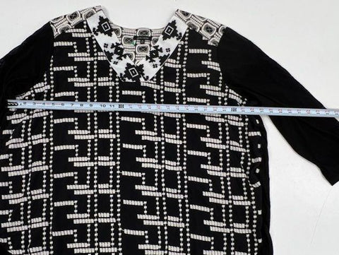 John Mark Women's Top Black Geo Embroidered V-Neck Mesh High Low Sz 3XL NWT
