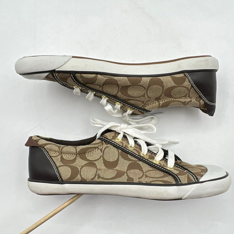Coach Barrett Signature Brown Jacquard Canvas Sneakers Women's Size 11B