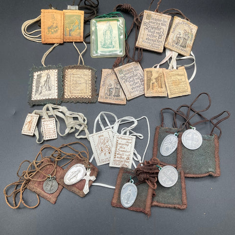Vintage Catholic Religious Scapular & Medal Lot St. Benedict Our Lady of Carmel