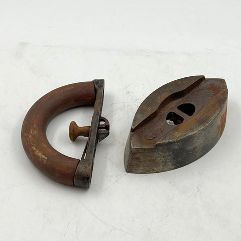 Antique Cast Iron Sad Iron Detachable Wood Handle Size 2 Primitive Press Iron