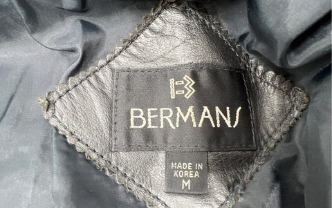 Vintage 90s Bermans Black Leather Long Trench Duster Coat Made in Korea Sz M