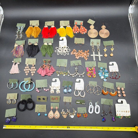 Mixed Costume Jewelry Lot 45+ Pairs Earrings Maurices Tassel Hoop Boho Studs