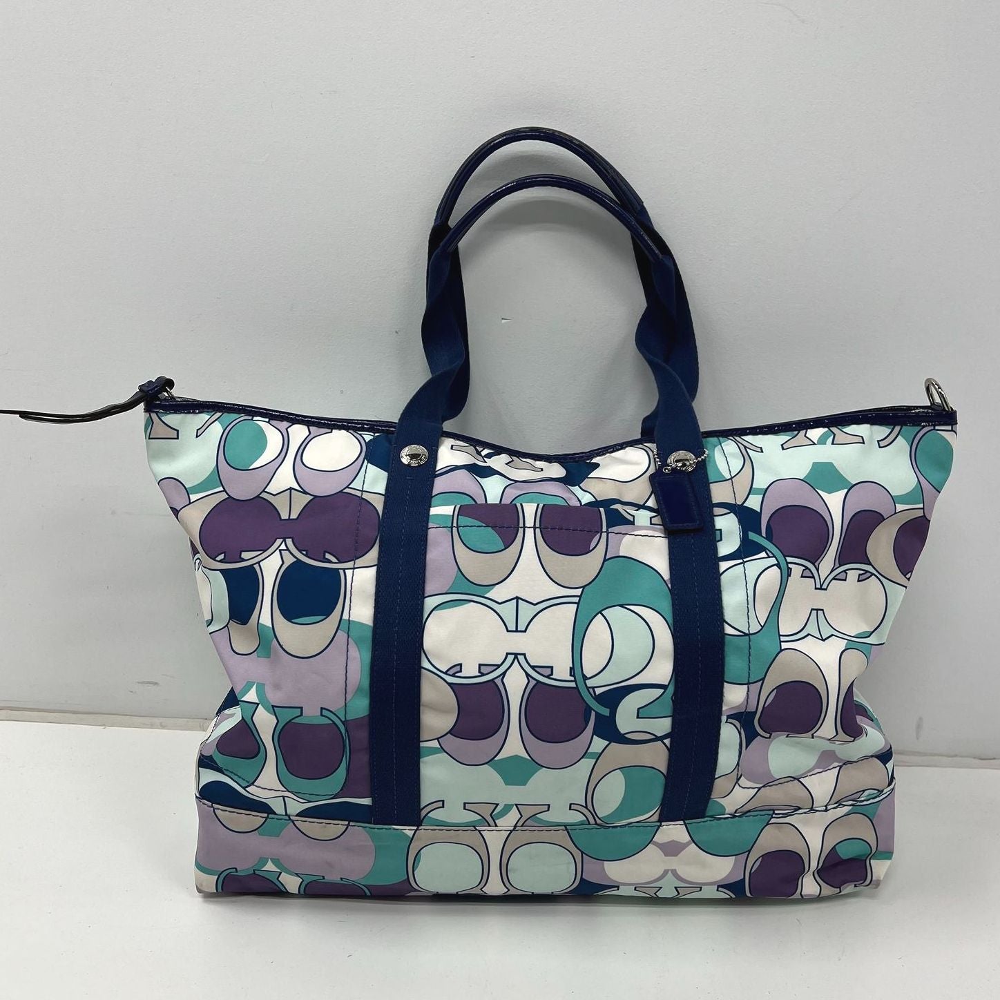 Coach OP Art Print Blues Signature Logo Graphics Weekender Bag Duffle F77285