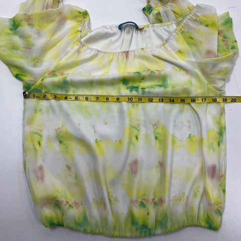 Alice & Olivia Women's Yellow Green Tie Dye Puff Sleeve Blouse Sz S