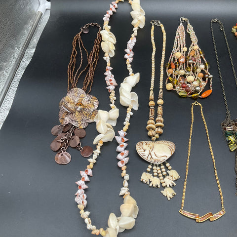 Vintage & Modern Statement Necklace Lot of 11 Beaded Shell Boho Ethnic Styles