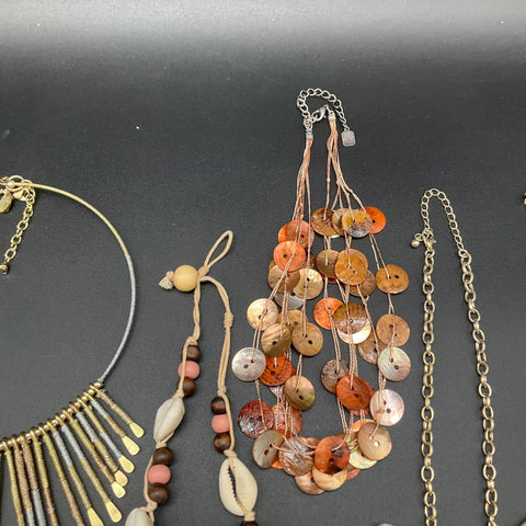 Boho Tribal Statement Costume Jewelry Lot of 7 Necklaces Beaded Shell Collar