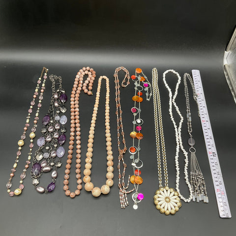 Vintage to Modern Costume Jewelry Lot 0.9 lbs Beaded Faux Pearl 9 Necklaces
