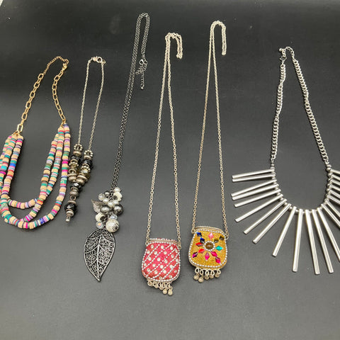 Mixed Costume Jewelry Lot 10 Necklaces Boho Modern Fringe Beaded Green Stones