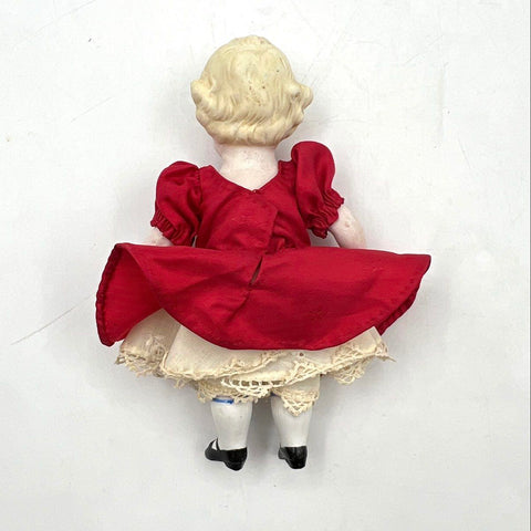Vintage All-Bisque Porcelain Doll Jessie Marie Harris Red Dress 8 Inch
