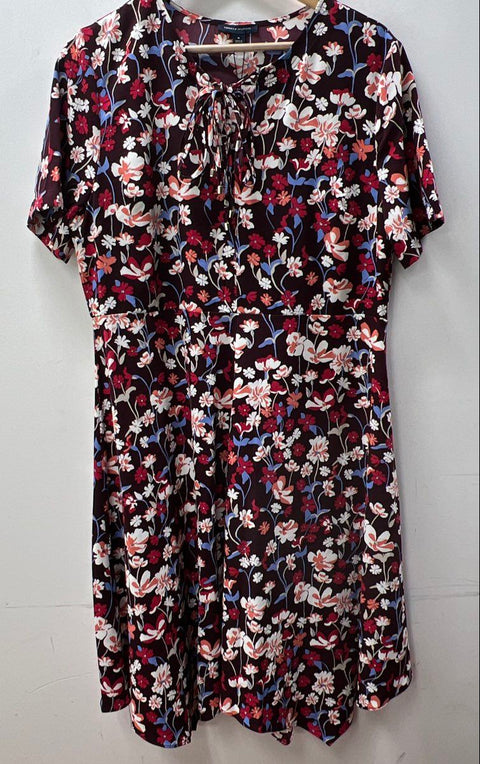 Tommy Hilfiger Women's Brookshire Floral Tie-Neck Dress Maroon Sz 16 NWT