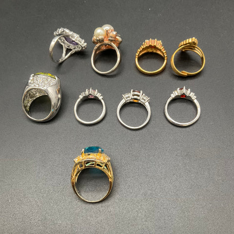 Vintage and Modern Costume Jewelry Ring Lot of 9 Mixed Sizes Gold Silver Tone