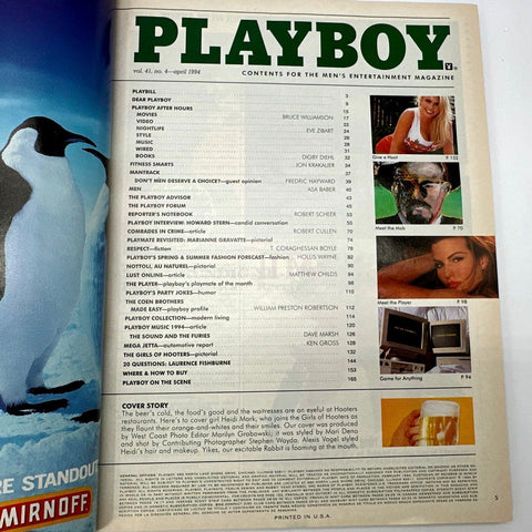 Vintage 90s Playboy Magazine April 1994 Heidi Mark Hooters Cover Howard Stern