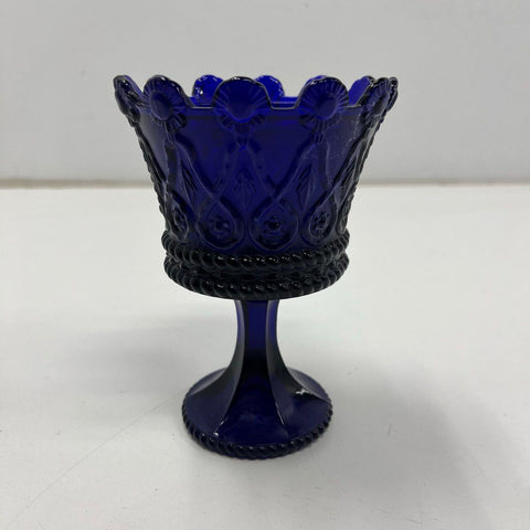 Vintage EAPG Crown Pattern Compote Cobalt Blue Pedestal Candy Dish 7.5"