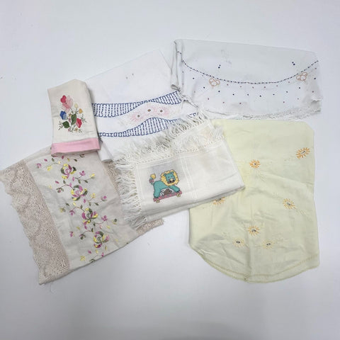 Vintage Lot Hand Embroidered Textiles Linens Tablecloths Runner Cross Stitch