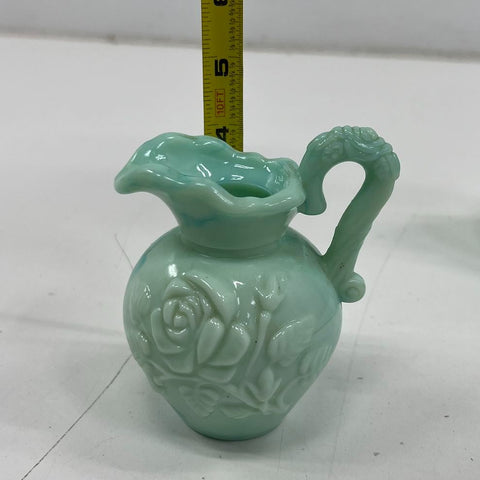 Vintage Avon Jadeite Glass Rose Pitcher & Bowl Bath Oil Decanter 3 Sets