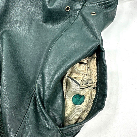 General Clothing Co Men's Green Leather Bomber Jacket Map Lining Sz S