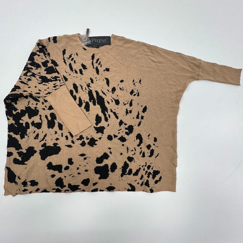 NWT Papa Vancouver Taupe Black Abstract Print Dolman Sweater Womens M