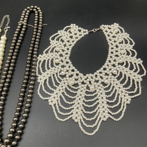 Faux Pearl Necklace Lot of 6 Bib Collar Multi-Strand Vintage Style Jewelry