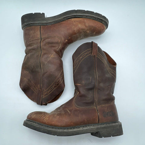 Gravel Gear NT1643 Brown Leather Western Pull-On Work Boots Men's Size 10M
