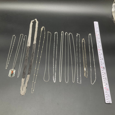 Fashion Necklace Jewelry Lot of 13 Silver Tone Multi-Strand Pendant Chain