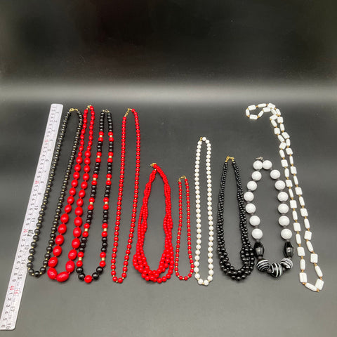 Monet Trifari Napier Vintage Beaded Necklaces Red Black White Jewelry Lot of 10