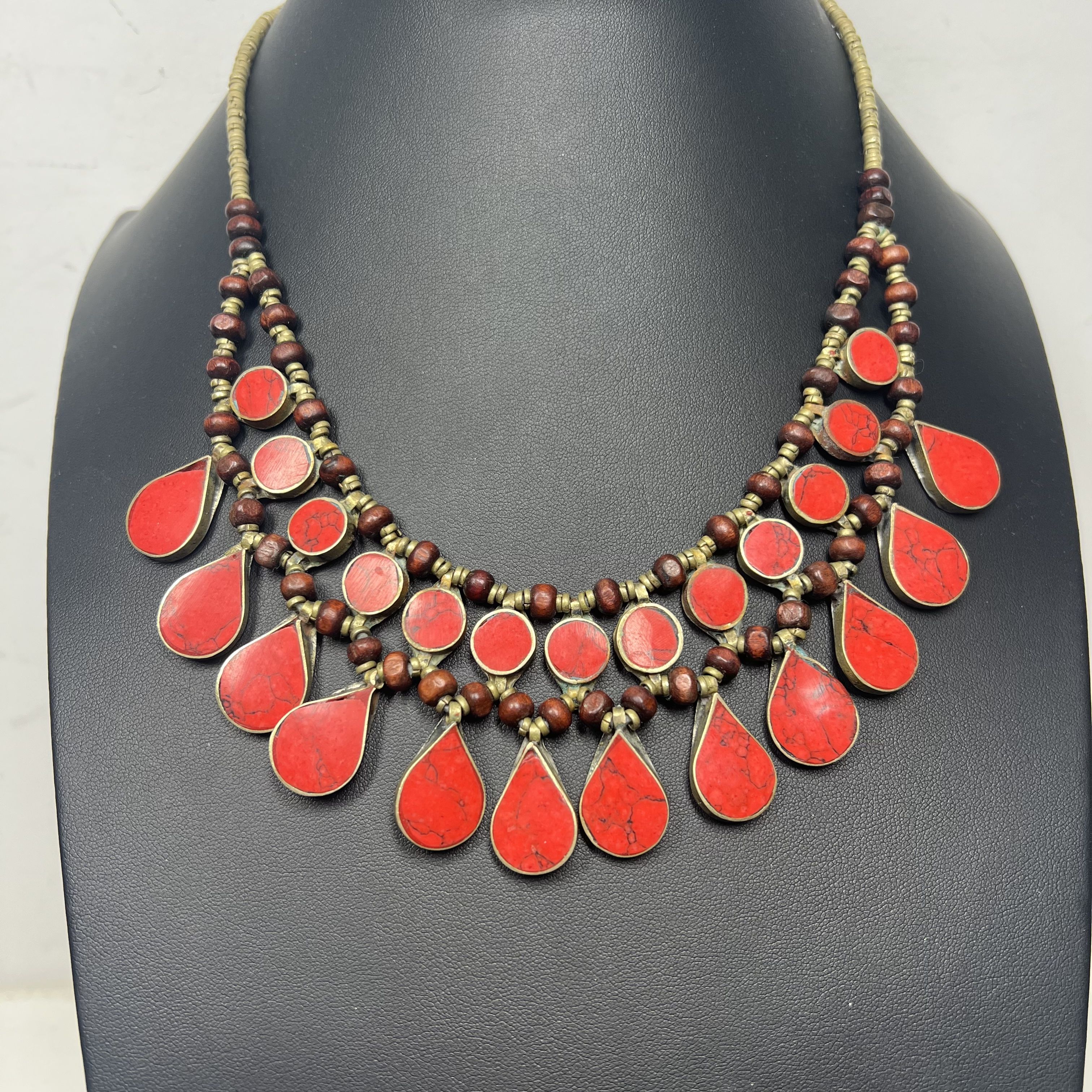 Coral Necklace Red Orange Beaded Statement Necklace
