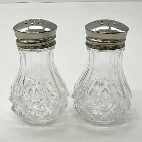 Vintage Pressed Glass Diamond Point Butter Dish & Salt Pepper Shaker Set Clear