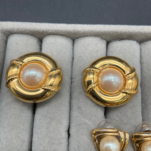 Vintage Richelieu Faux Pearl Jewelry Lot 8 Pairs Clip On & Pierced Earrings