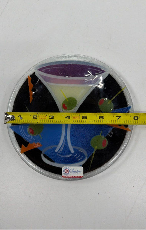 Peggy Karr Glass Martini Cocktail Plate Fused Art Glass 8 Inch Vintage