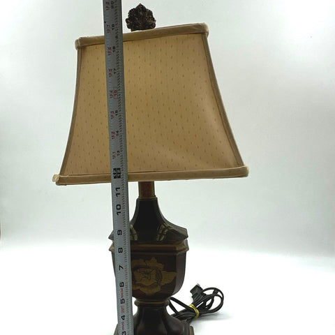 Traditional Urn Style Table Lamp Rose Motif Tapered Fabric Shade Accent Lamp