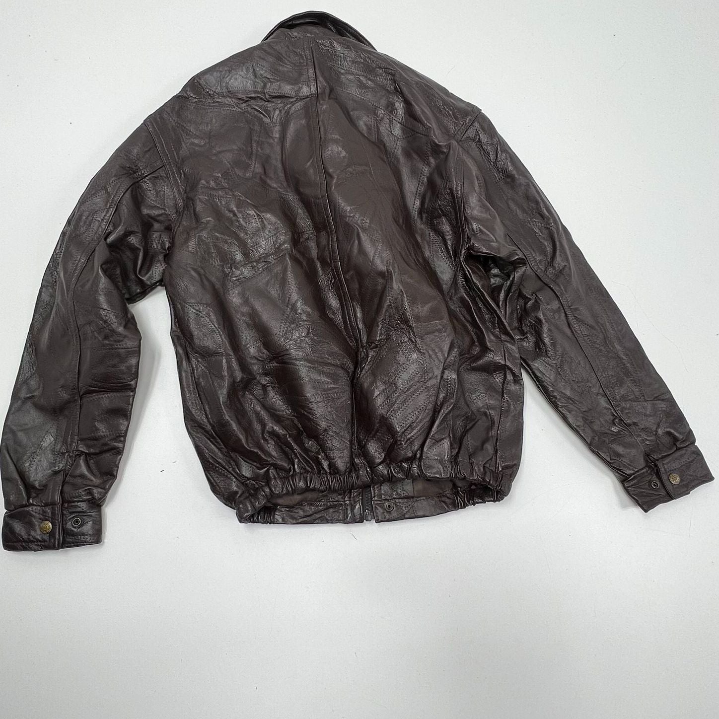 Vintage 90s Haband Brown Patchwork Genuine Leather Bomber Jacket Mens S