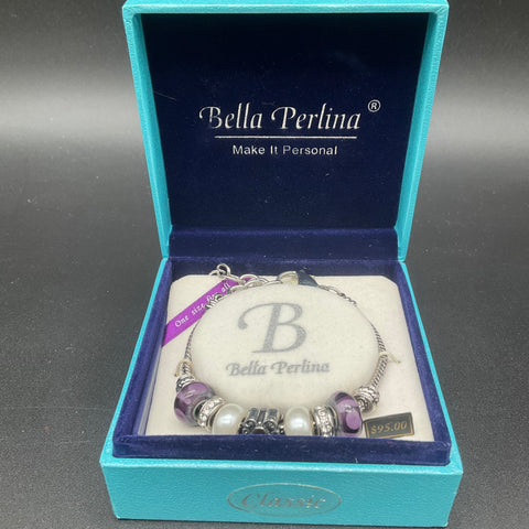 Bella Perlina Classic Charm Bracelet Purple Glass Beads Pearls Silver Tone