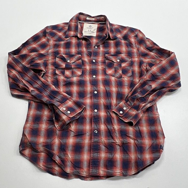 AE Outfitters Red Blue Plaid Button-Up Long Sleeve Shirt Women's Size Large