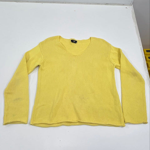 Weekend Max Mara Women's Yellow V-Neck Knit Sweater Made in Italy Size L