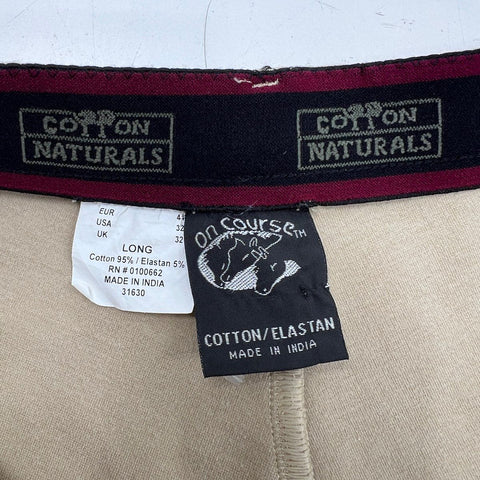 On Course Women's Tan Cotton Naturals Riding Jodhpurs Breeches Knee Patch Sz 32
