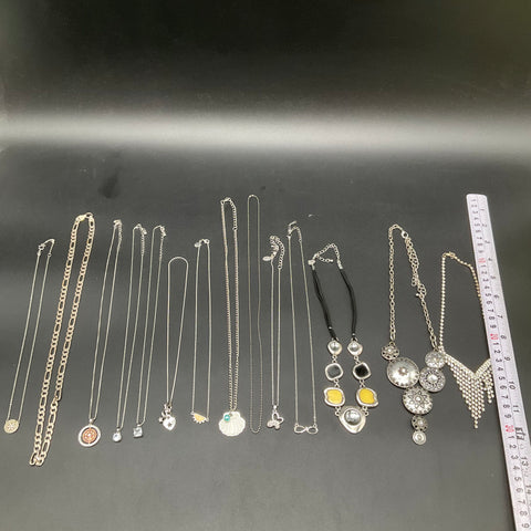 Fossil Lia Sophia Boho Jewelry Lot of 14 Necklaces Pendants Figaro Silver Tone