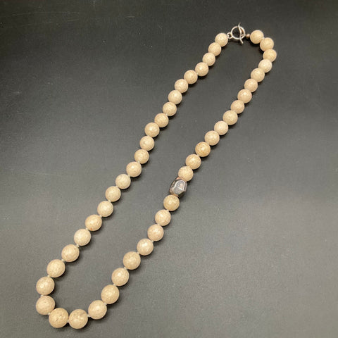 Faceted Cream Stone Jewelry Set Toggle Necklace and Drop Hoop Earrings Suite