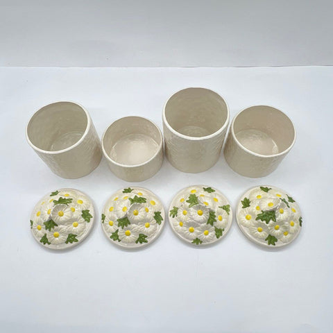 Daisy Basket Ceramic Canister Set 4 Canisters Dimensional Floral Lids
