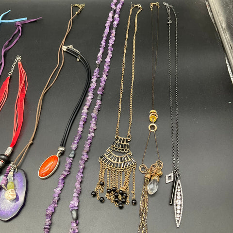 Bohemian & Eclectic Costume Jewelry Lot of 13 Statement Beaded Cord Necklaces