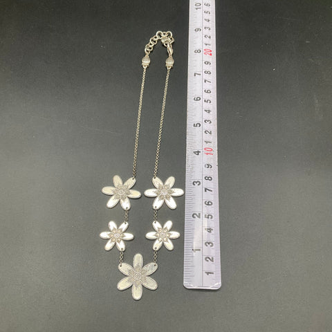 Brighton Dazzle Bloom Silver Tone Flower Station Necklace Clear Crystals 18"