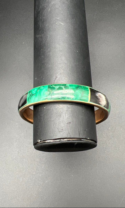 Lot of 3 Vintage Malachite Mother of Pearl Inlay Brass Tone Bangle Bracelets