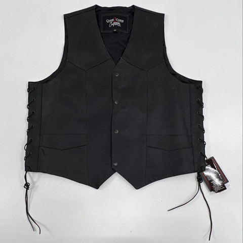 Coast to Coast Outfitters Leather Biker Vest Side Lace Snap Front Sz 3XL