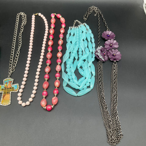 Fashion Costume Jewelry Necklace Lot of 9 Beaded Statement Multi-Strand Cross
