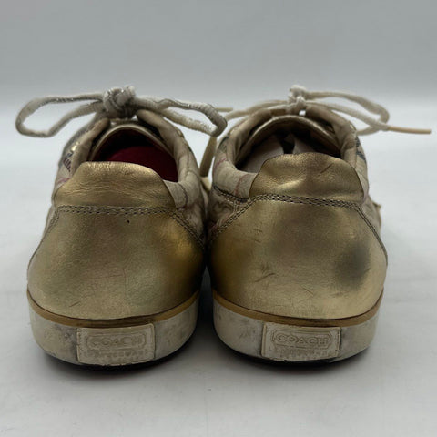 Coach Barrett Khaki Gold Plaid Signature Logo Low Top Sneakers Size 8.5